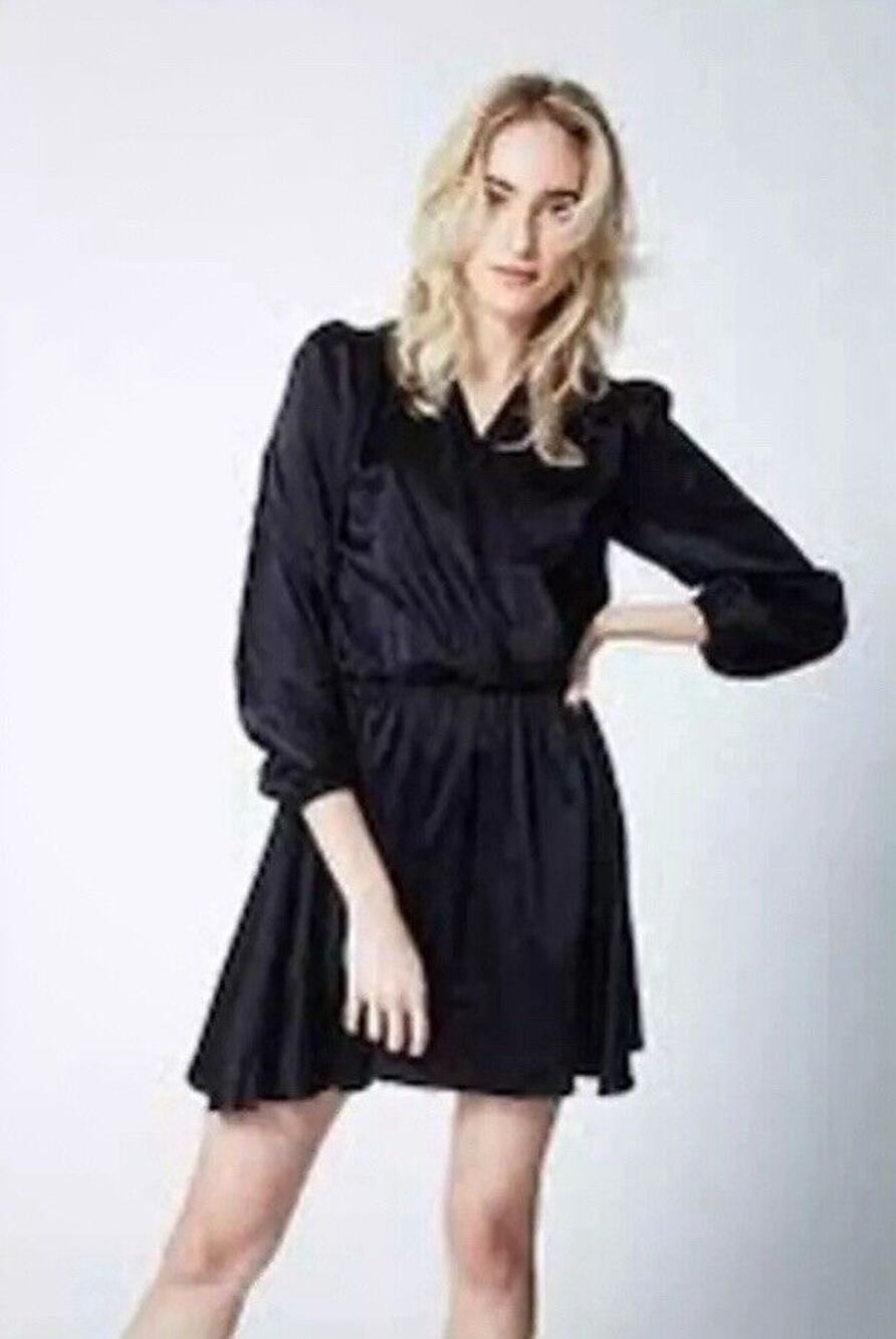 Taylor Tillman Wrap Dress Blouson Stretch Silk Clean Goth Black Size XS